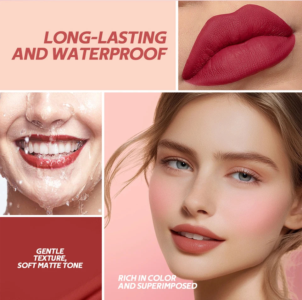 6pcs/set Teddy Velvet Non-stick Cup Lip Glaze Matte Lipstick Waterproof Longlasting Color Liquid Silky Saturation High Lip Gloss