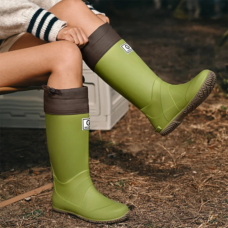 Unisex Rain Boots Waterproof Rubber Shoes Outdoor Non-Slip Fishing Boot Fashion Drawstring Men Boots Soft Long-Tube Water Boots