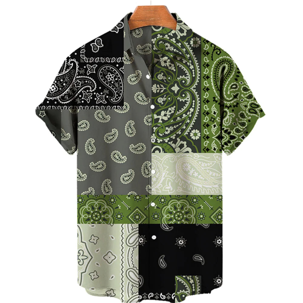 2023 Cashew Flower Shirt Men's Casual Fashion Hawaiian Lapel Hd Printing Loose Short-sleeved Top Wholesale
