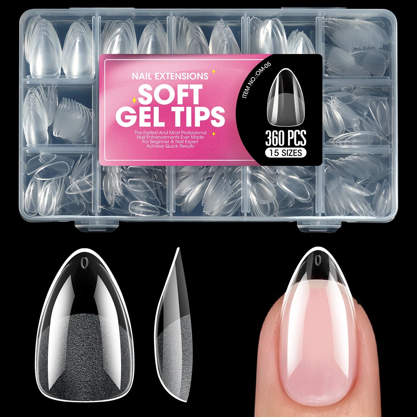 360pcs Soft Gel Nail Tips Semi-Matte Full Cover Almond Coffin Oval False Soak Off Gel Extension Tips Press On Nails Salon Home