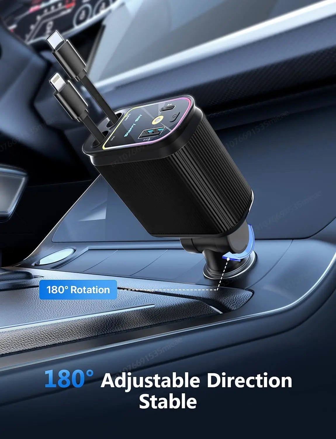 New Starlight in Car Roof Retractable Car Charger,66W 4 in 1 Fast Car Phone Charger,2 Retractable Cables & USB-C Charger Adapter