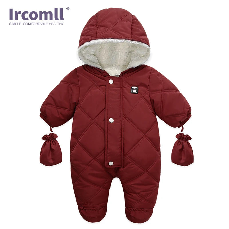Ircomll Warm Infant Baby Jumpsuit Cotton Down Rompers Hooded Inside Fleece Boy Girl Winter Autumn Overalls Children Outerwear