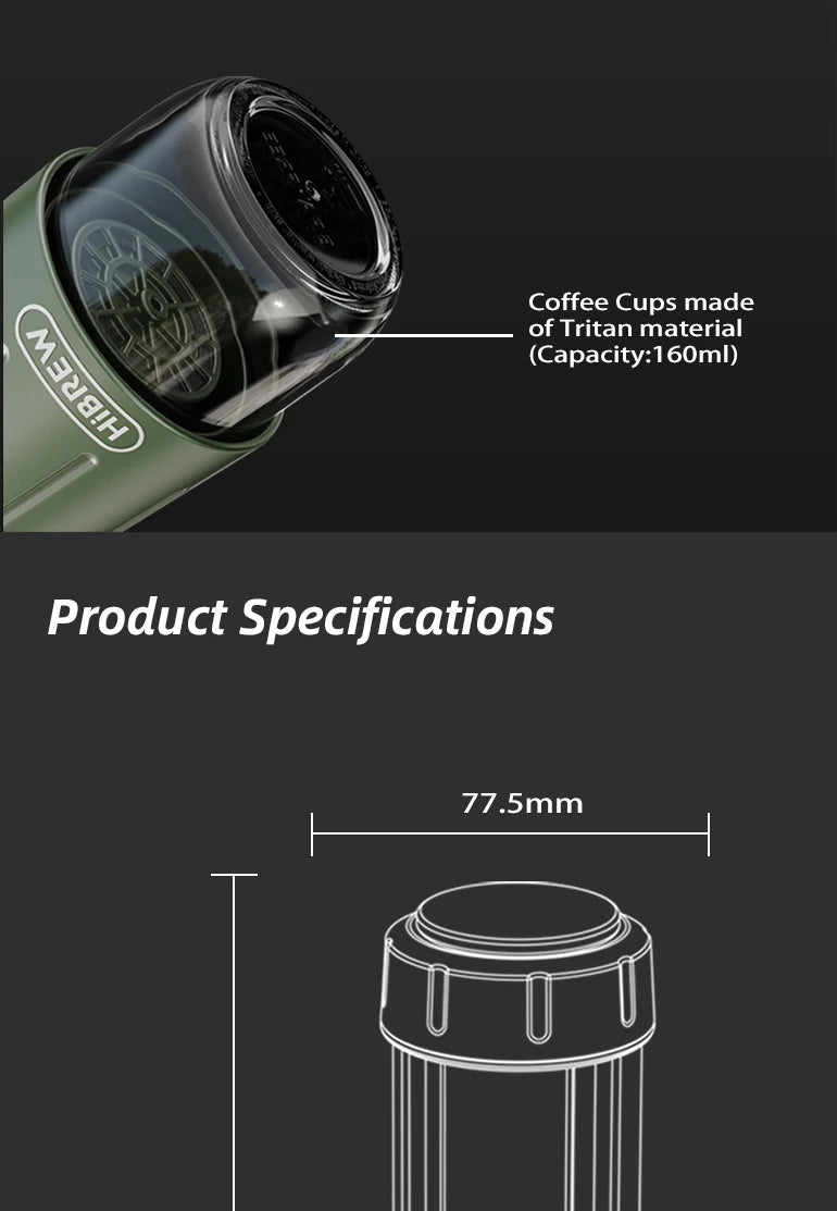 HiBREW 2 in 1 Portable Coffee Machine Hot/Cold Water Manual Espresso Maker For Capsule & Ground Hand Press Brewer H4D
