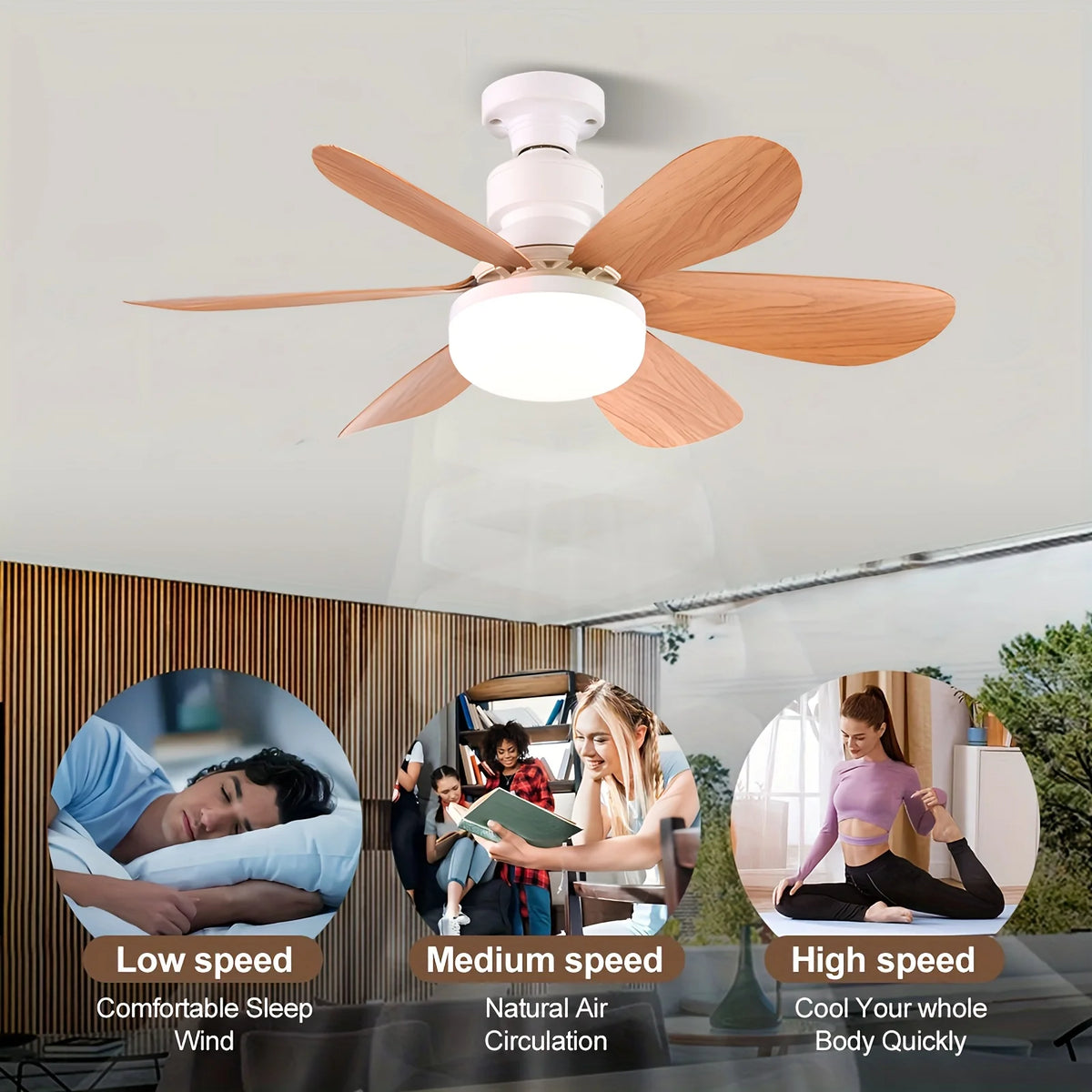 E26/E27 Lamp Holder Fan Light, Smart Ceiling Fan with Light and Remote Control, Easy to Install, Suitable for Bedrooms, Kitchens