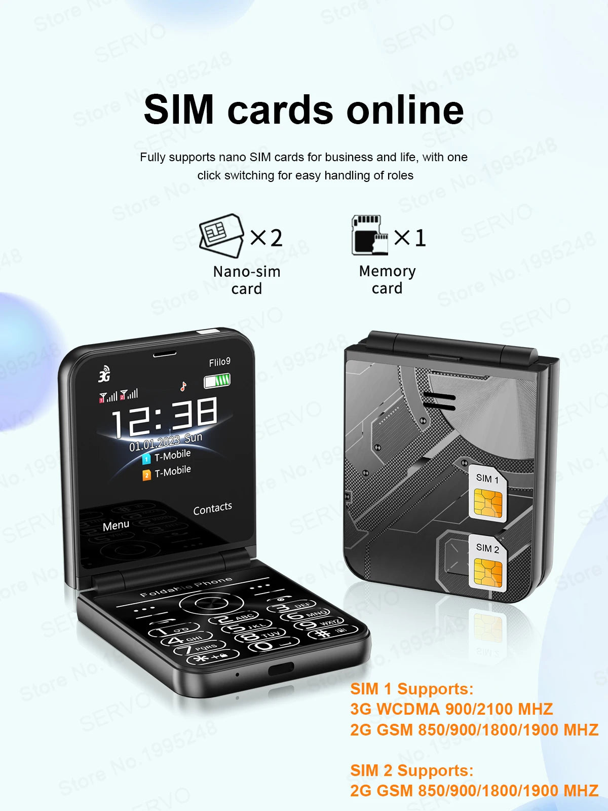 SERVO Flilo9 Foldable Mobile Phone 3G WCDMA Call Recording Speed Dial FM Radio Blacklist Torch Flip Cellphones Dual SIM Standby