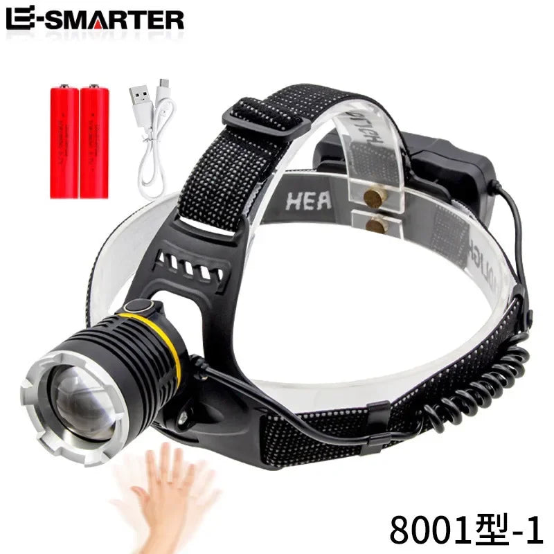 XHP90 Sensor Headlight High Power LED Headlamp Rechargeable Flashlight Built-in 18650 Battery Fishing Camping Head Lamp