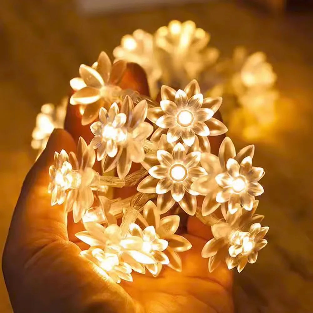 Lotus Flowers String Lights AA Battery LED Decoration Street Garland holiday Lights for Garden Furniture Terrace Decor Light