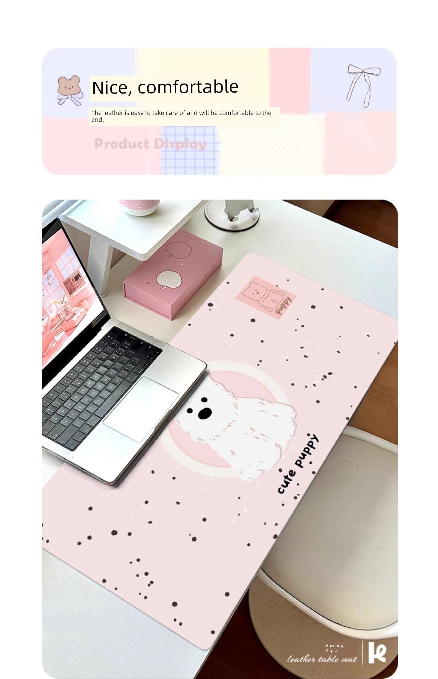 Huixiang Puppy Mouse Pad Oversized Girl Good-looking Office Computer Keyboard Desktop Station Table Mat Cute
