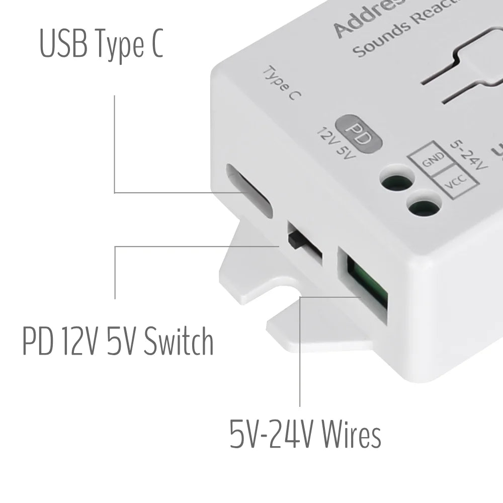 IoTorero WLED Type-C PD Energy Meter Addressable Sounds Reactive Strip Controller WS2811 WS2812B WS2814 WS2815 etc
