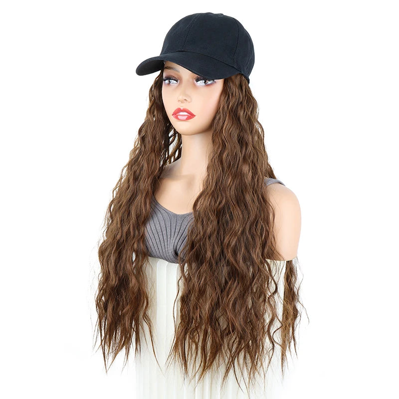 24Inch Synthetic Long Kinky Curly Hair Extension Wigs Baseball Cap Hat  Adjustable One-piece Wigs for Women