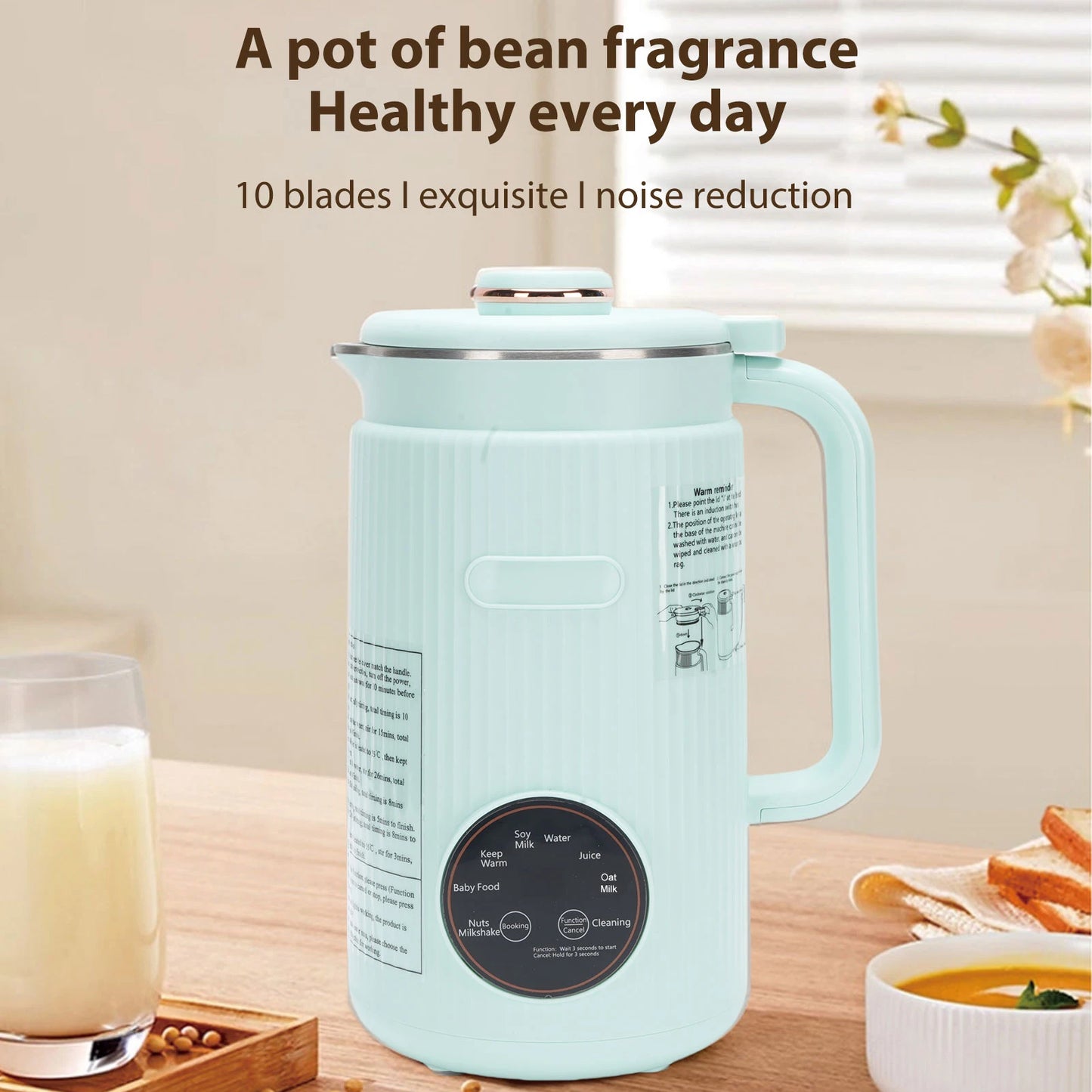 Soy Milk Maker 8-in-1 Programmable Blender with Digital Display 12 Stainless Steel Blades Auto Cleaning 8H Keep Warm Function