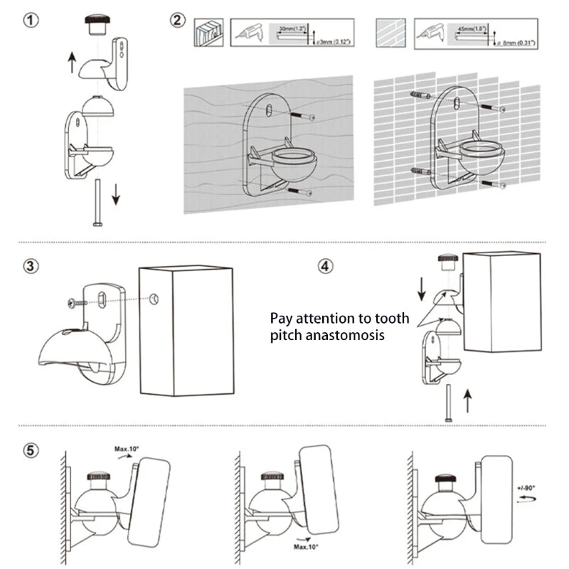 Satellite Speaker Wall Mount Surround Sound Bracket Satellite Bookshelf Box Long Arm Easy to Install 180 Degree Rotation