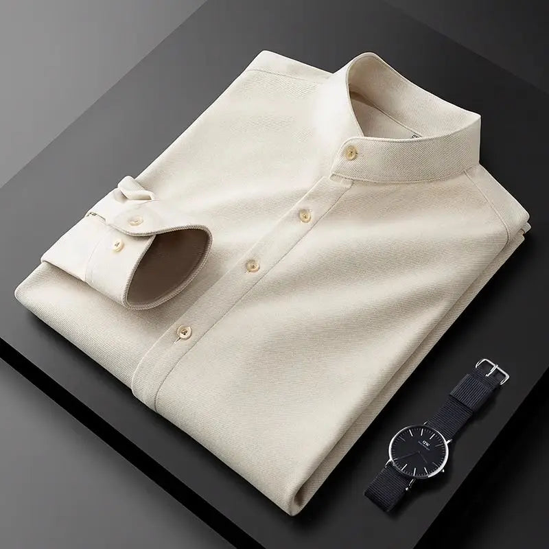 Men's Fashionable Thick Standing Collar Shirt with a High-end Feel Soft and Warm on Top