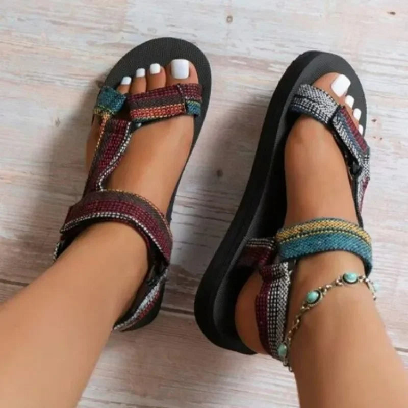 Ladies Shoes 2025 Fashion Open Toe Women's Sandals New Color Matching Casual Summer Plus Size Non-Slip Comfortable Flat Sandals