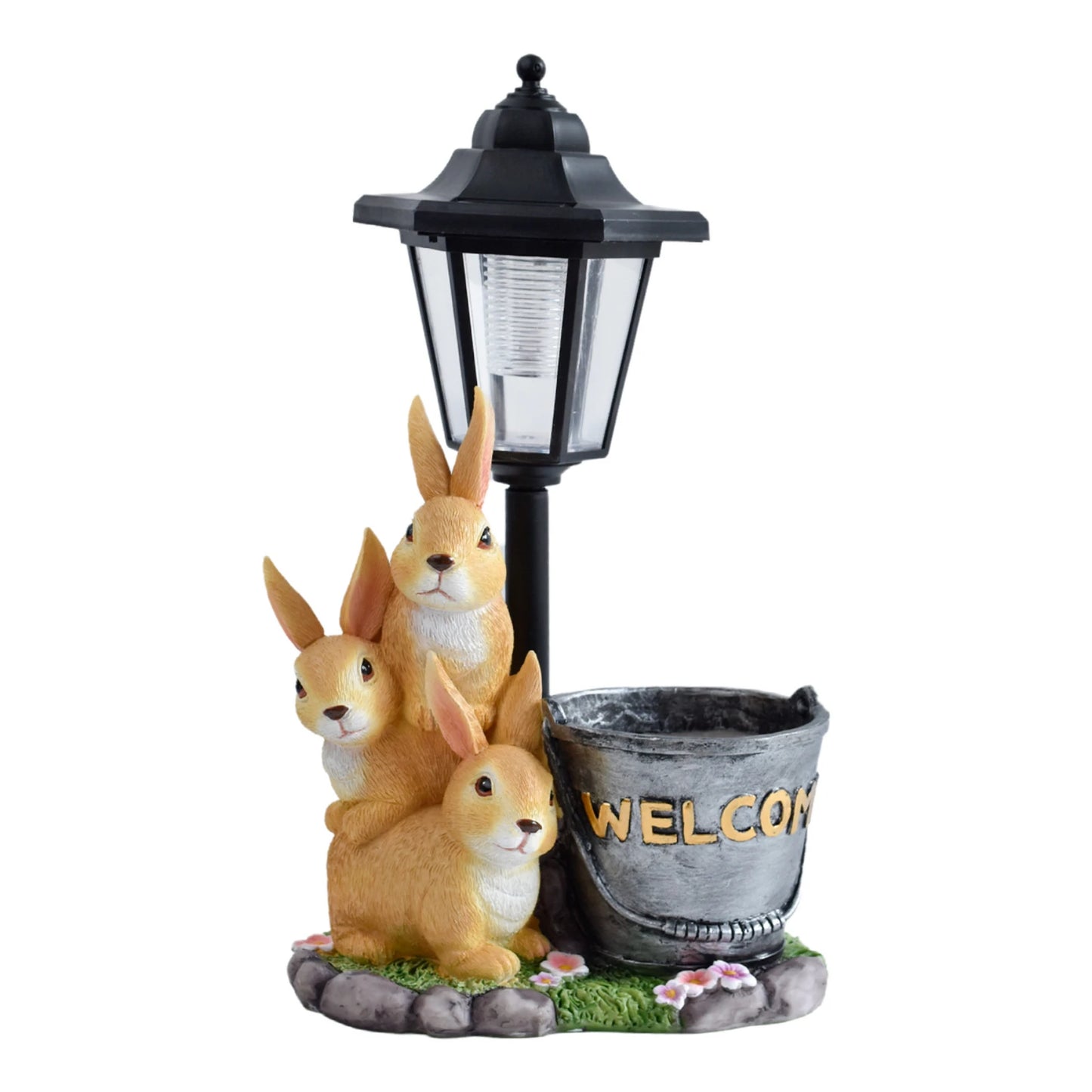 Cartoon Cute Rabbit Solar Garden Light Ornament Creative Resin Animal Sculpture Outdoor Solar Light Garden Path Landscaping Deco