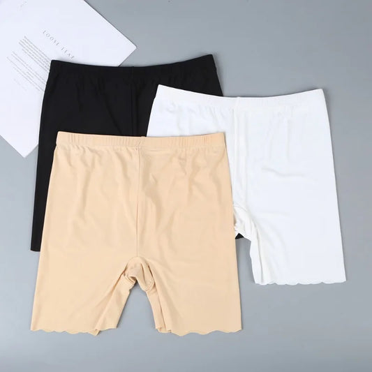 2 IN 1 Seamless Safety Shorts Panties For Women Summer Mid Waist Elastic Cool Ice Silk Undershorts Large Size Underskirt Shorts