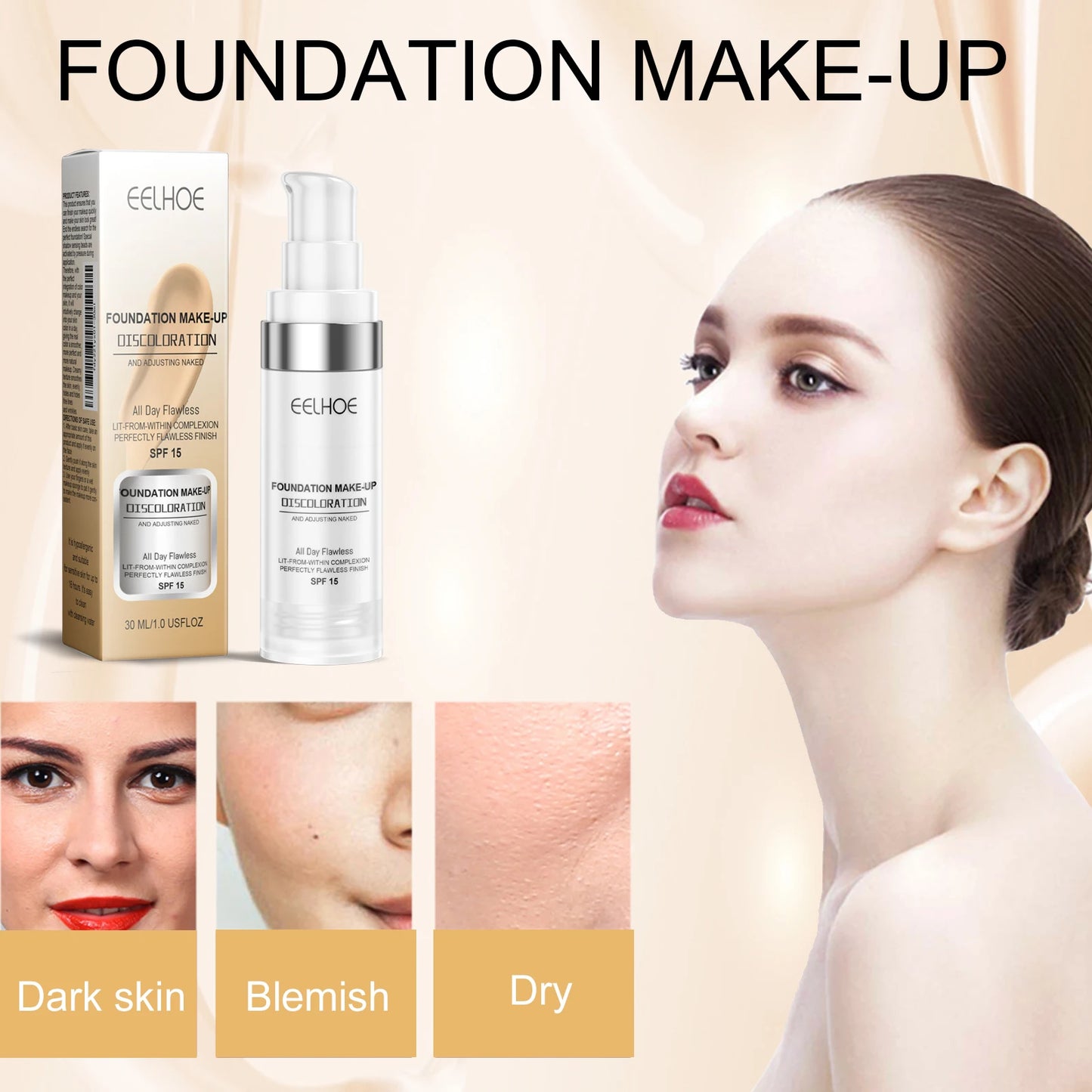 Color Changing Foundation Serum for Natural Glow Lightweight Full Coverage Long Moisturizing Finish 30ml Sensitive Skin Friendly