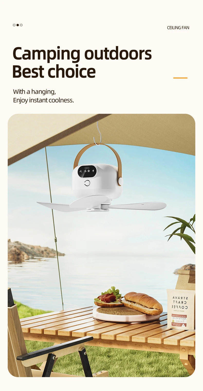 Ceiling Fan Portable Camping Tent Ceiling Canopy Fan 8000mah Rechargeable Wireless Fan Air Circulators with Remote Control Light