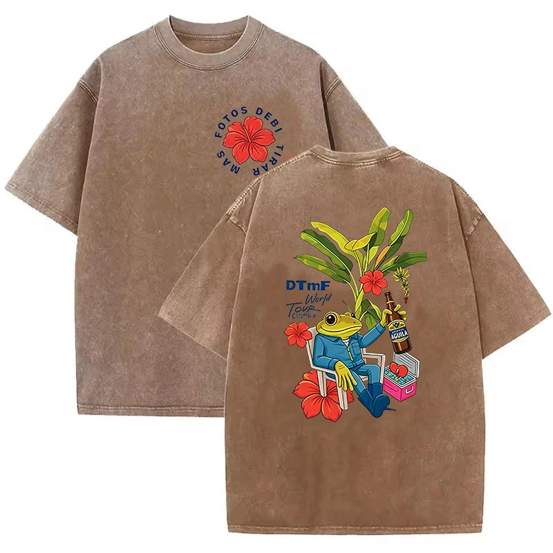 Soft Rapper Bad Bunny Vintage Washed Cotton T Shirts Debi Tirar Mas Fotos DTMF T-shirts Men's Clothing Fashion T-shirt Couples