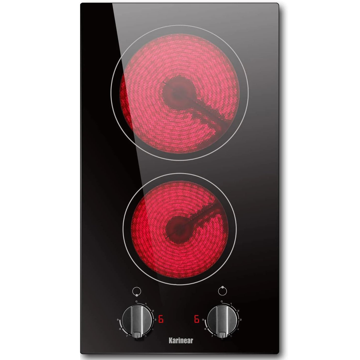 Karinear 2 Burners Electric Cooktop 12Inch Built-in Stove Top Knobs Control Residual Heat Indicator, 220v- 240v No Plug included