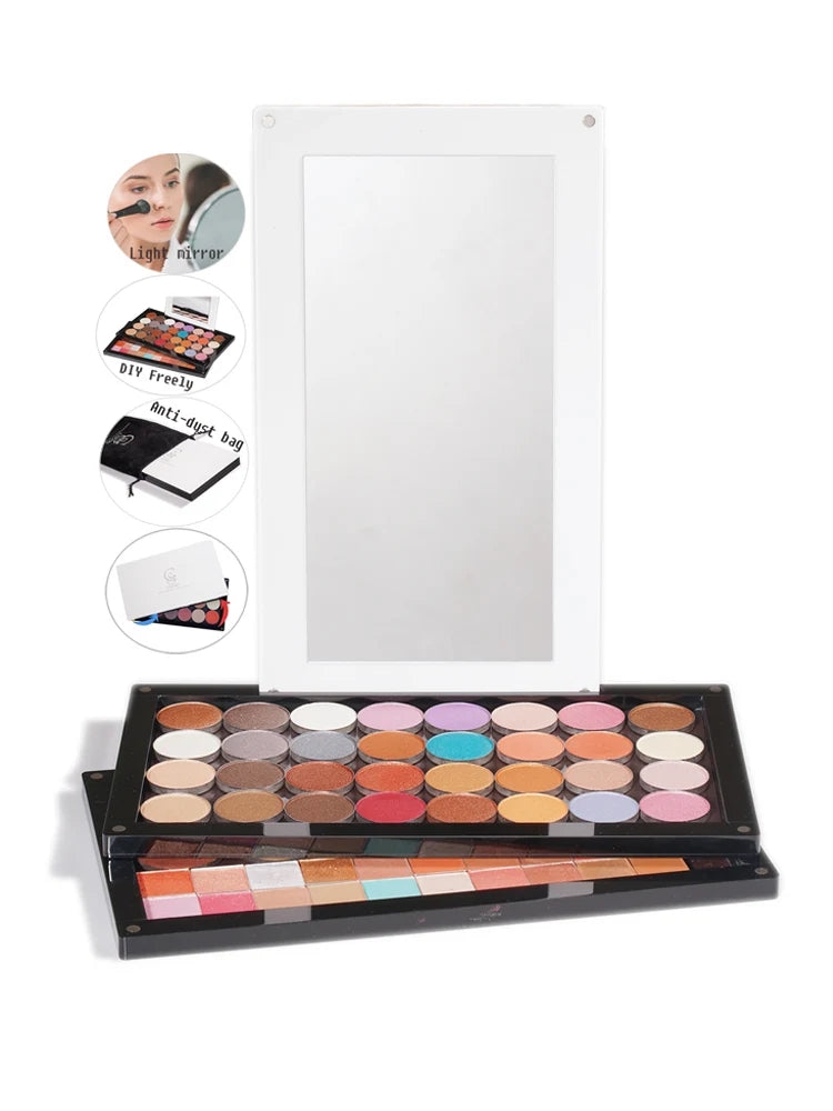 empty magnetic makeup palette acrylic storage box for eyeshadow depotting tool case ,stackable layers with mirror large size