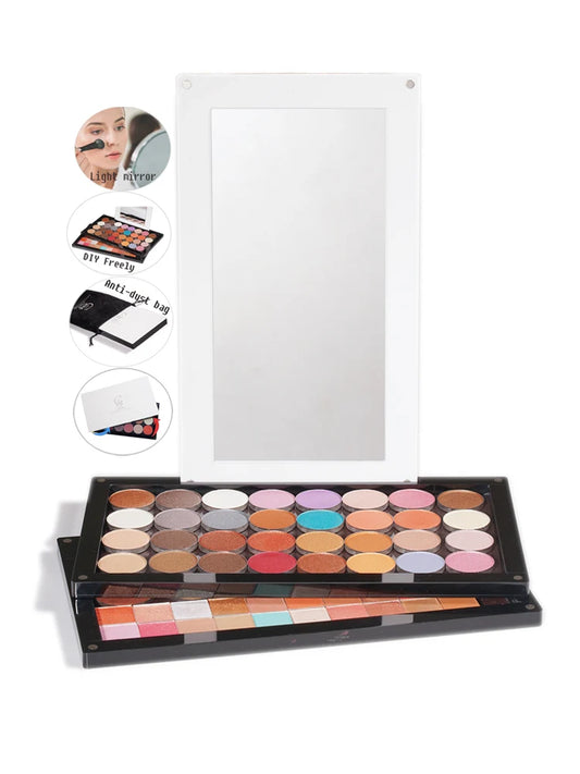 empty magnetic makeup palette acrylic storage box for eyeshadow depotting tool case ,stackable layers with mirror large size