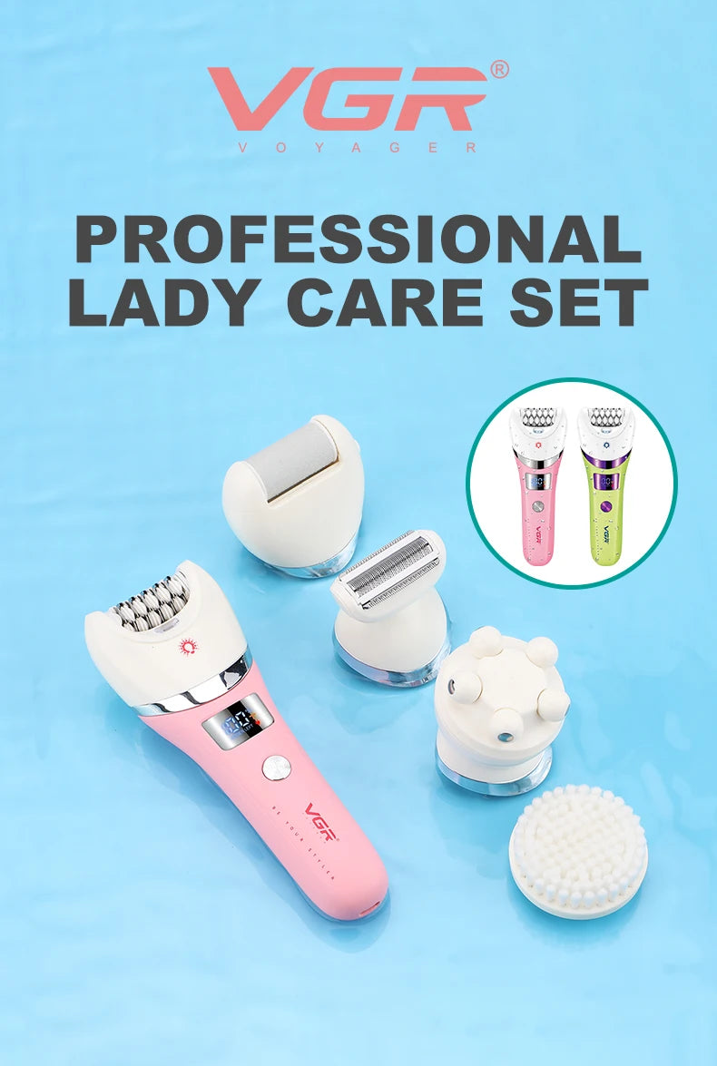 VGR Hair Removal Professional Body Care Trimmer 5in1 IPX6 Waterproof Hair Trimmer LED Two Speeds Electric Razor for Women V-759