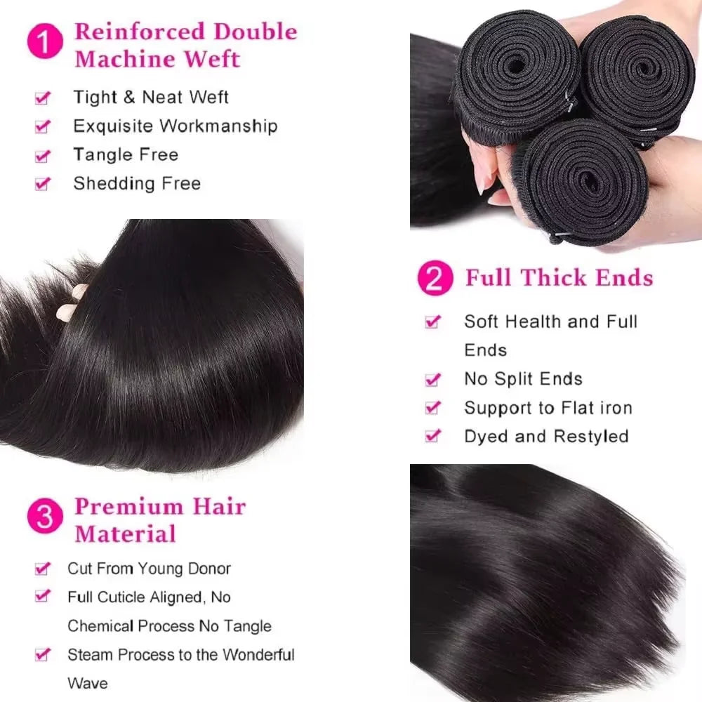 30 34 36 Inch Straight Human Hair Bundles 100% Unprocessed Brazilian Remy Hair 16A Extensions Human Hair 3/4/5 Bundles For Women