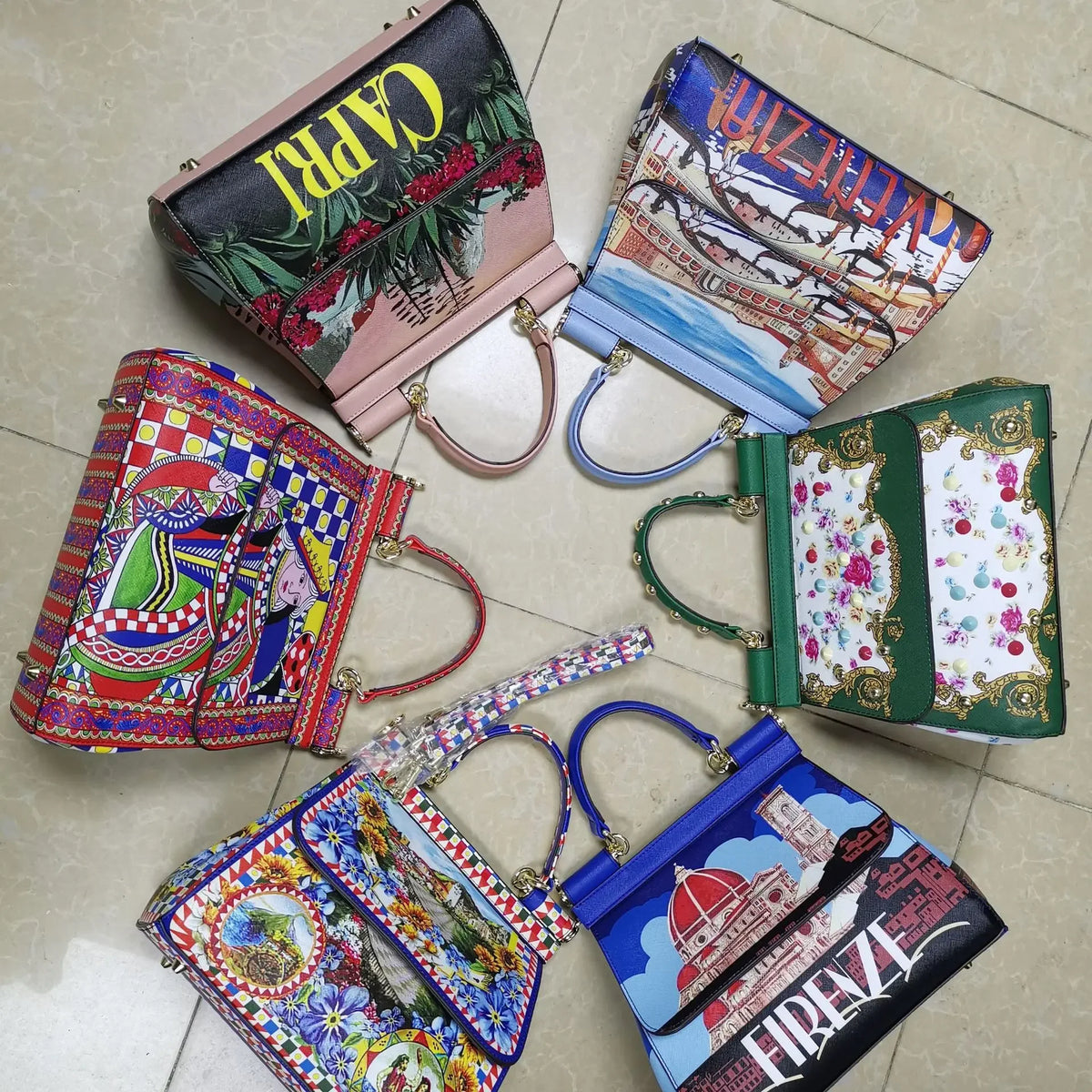 Luxury Women Bags Leather Vintage Painting Art Purse Handbags Girl Shoulder Bag Fashion Cross Body Messenger Bag Female Totes
