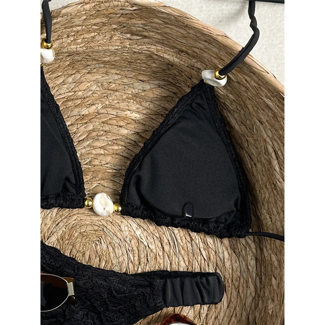 2026 Wrinkled Crinkled Halter Bikini Women Swimwear Female Swimsuit Two-Pieces Bikini Set Padded Bather Bathing Suit Swim V8135