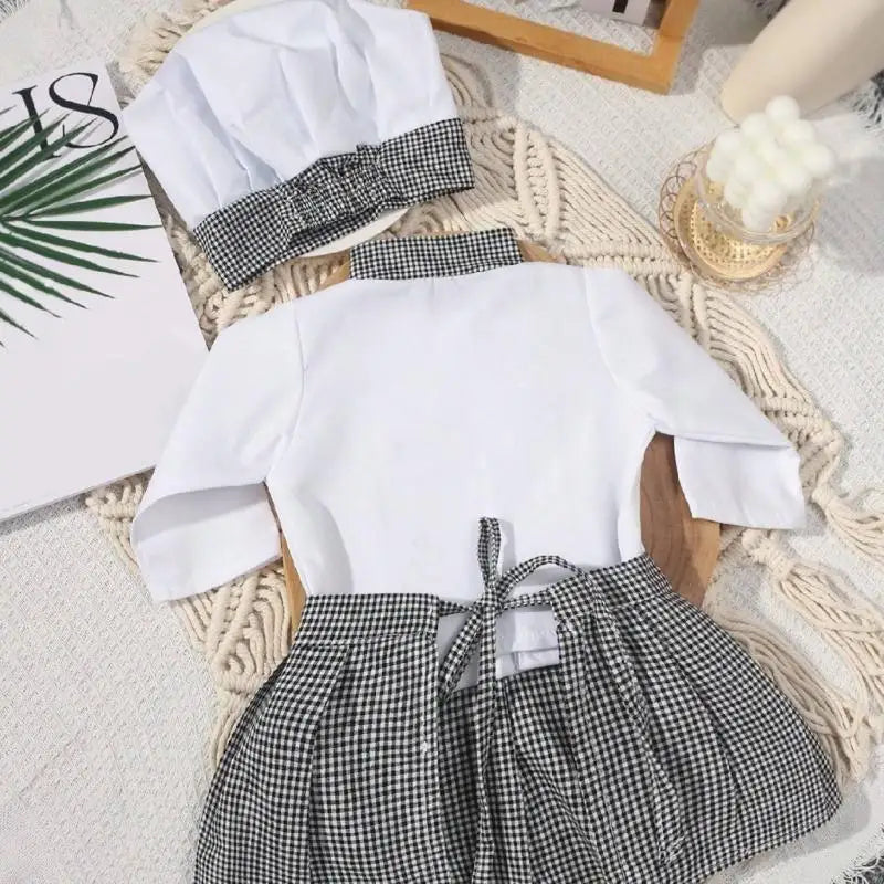 F19F Baby Photo Props Cook Hat Coat Outfit Set Photoshoots Props Infant Cook Costume