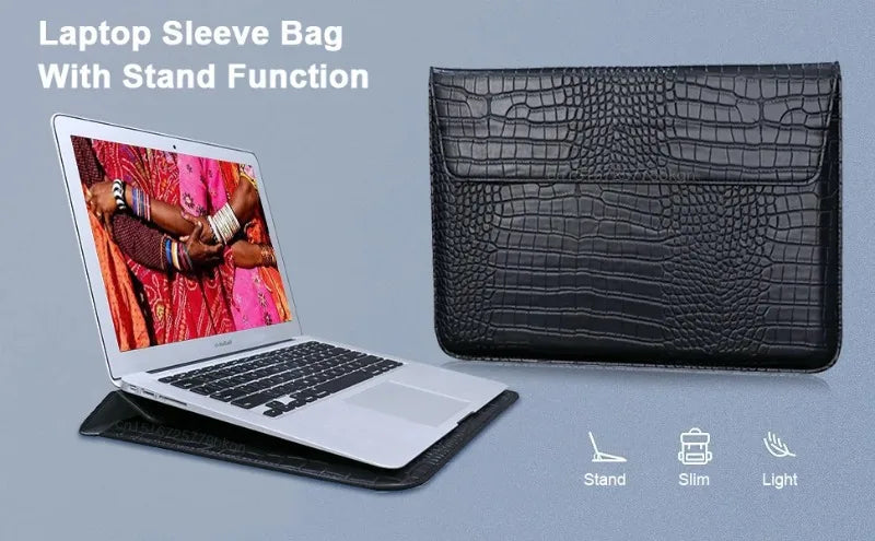 Crocodile Leather Flip Case Bag Laptop Sleeve for Macbook Air 13 14 15 16 Inch M5 M4 M3 M2 Chip Mac Book Pro Cover Accessories