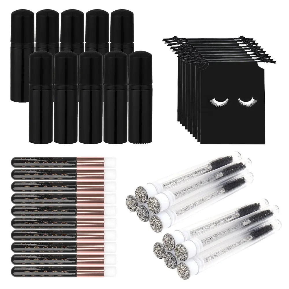 Grafting Eyelash Cleansing Kit 60ML Glossy Black Plastic Foam Pump Bottle Eyelash Grooming Brush Cleaning Bubbler Skincare Tools