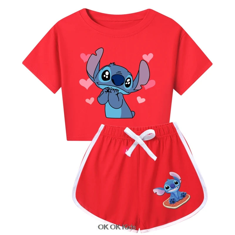 Summer Clothing Set Lilo And Stitch Toddler Boys Summer Pajamas Cotton Short Sleeve T Shirt+Shorts Costume Girls Sportswear Set