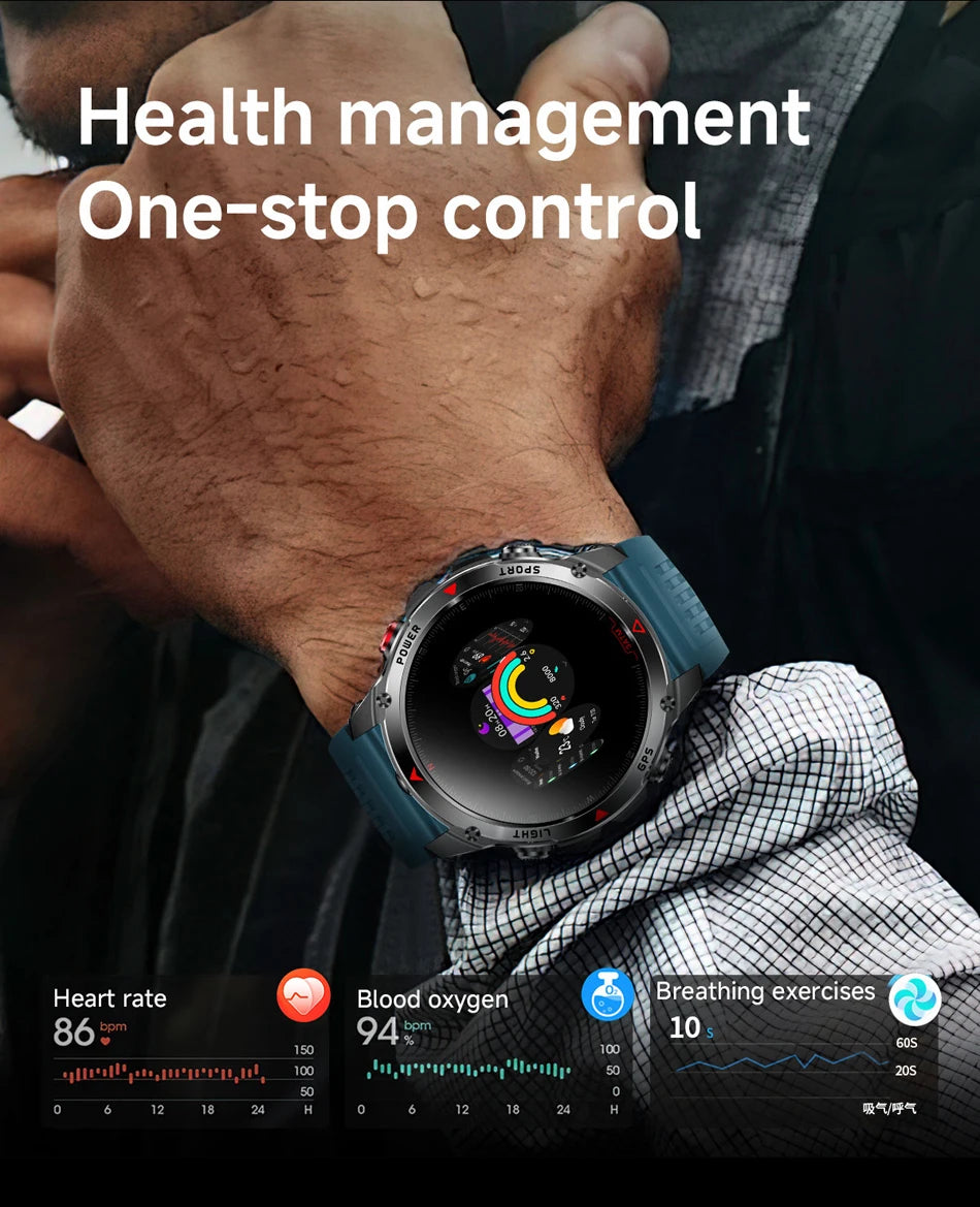 2025 New Outdoor Millitary Smart Watch Men GPS Positioning 540mAh Battery Waterproof Sports Fitness Tracker BT Call Smartwatch