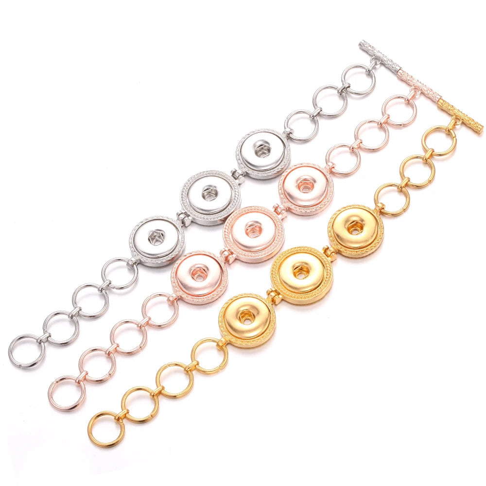 10pcs/lot Wholesale Metal 18mm Snap Button Bracelet Bangles Silver Gold Color Snap Bracelet Fit 20mm 18MM Snap Buttons Jewelry