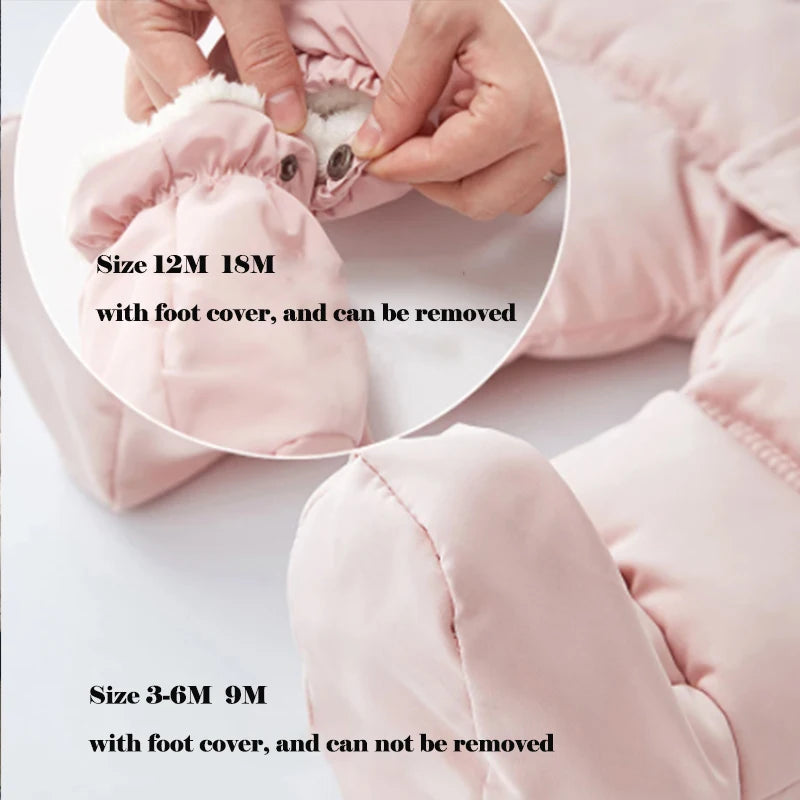 Winter Newborn Baby Jumpsuit Thicken Baby Clothes Plus Velvet Warm Baby Rompers With Gloves Hooded Infant Snowsuit Clothing