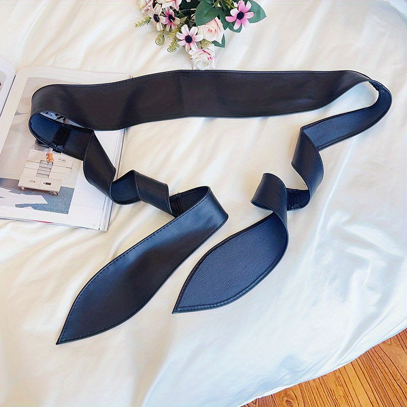 Black Bowknot Obi Belt  Lace Up Tied Knot Corset PU Wide Belts Cinch Waistband Elegant Dress Coat Girdle For Women