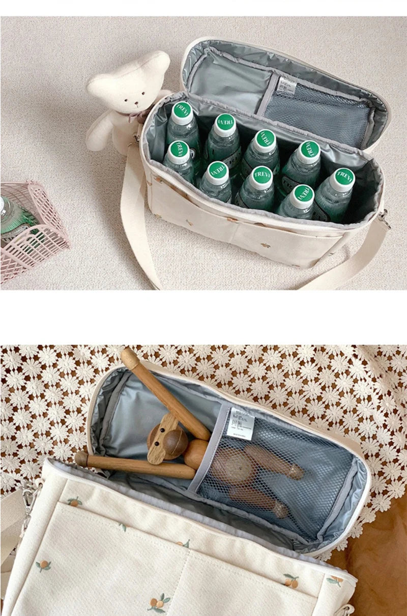 MILANCEL Mommy Insulation Bag Embroidered Bear Baby Stroller Portable Storage Bag