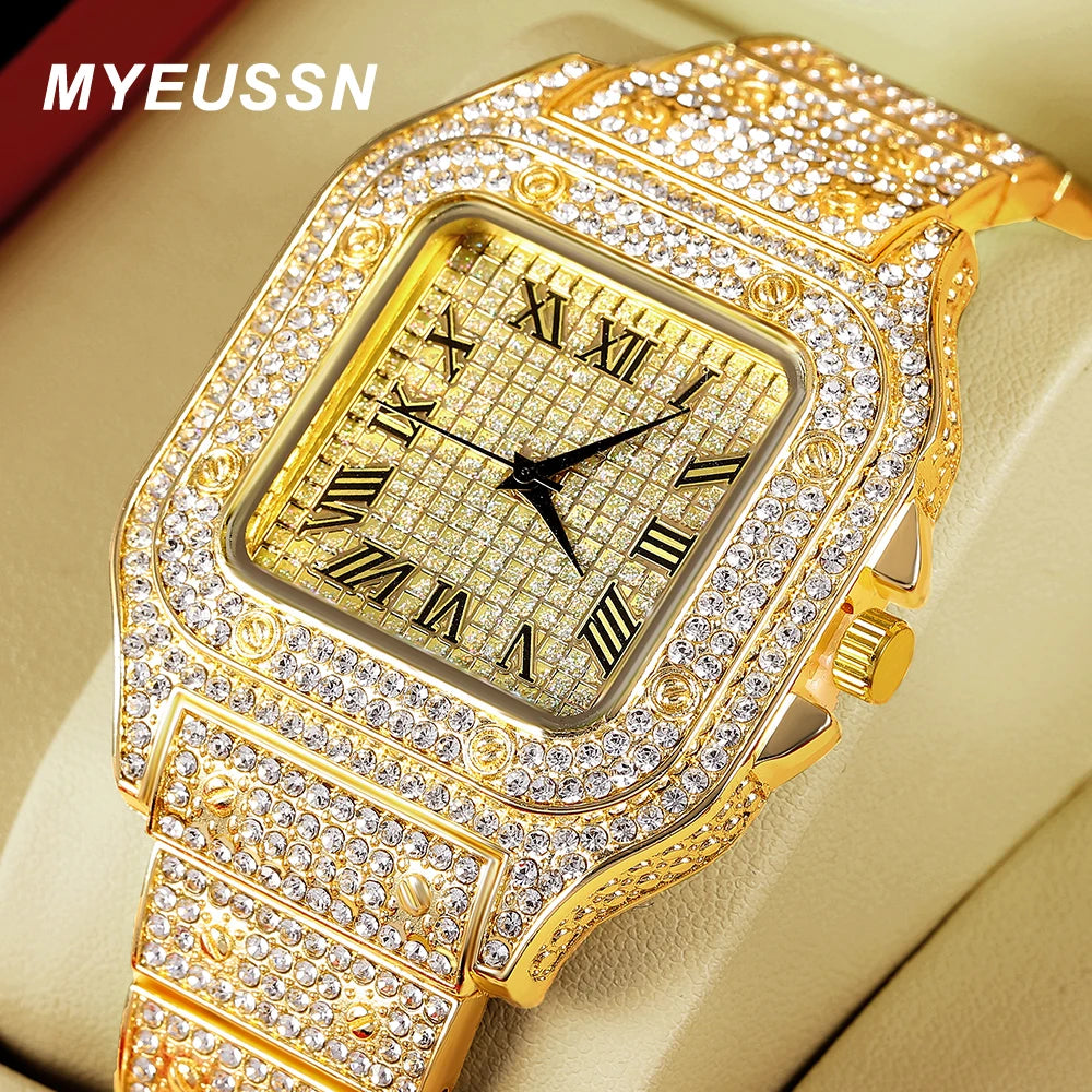 Iced Out Watch 3PCS Hip Hop Luxury Watches Jewelry Set Mens Women Watch Necklace Bracelet Bling Cuban Link Chain Choker Gift