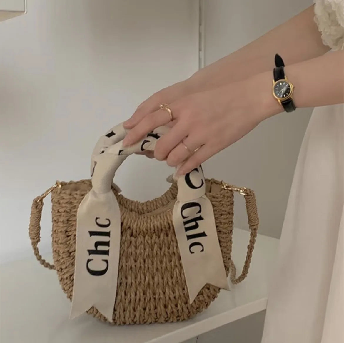 Hand Woven Straw Semicircle Tote Bag Large Capacity Handheld Crossbody 2-in-1 Beach Vacation Fashion Bag for Women