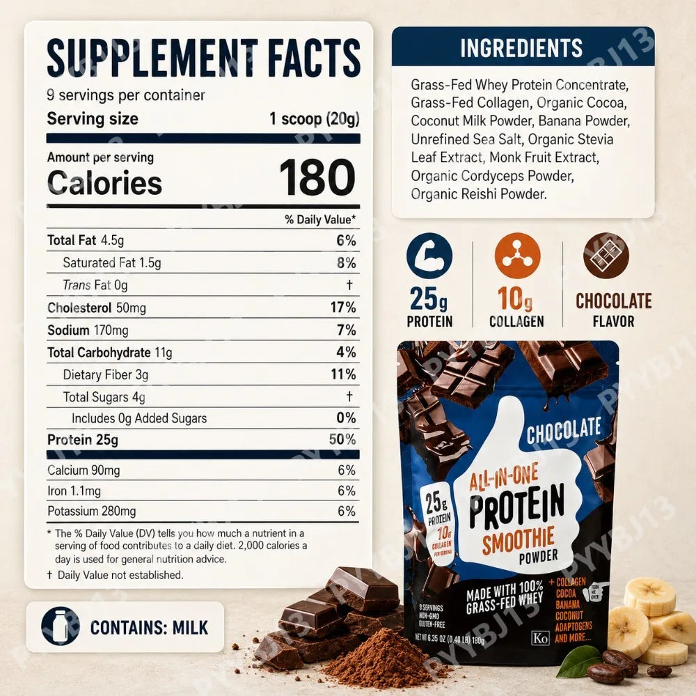 All-in-One Protein Powder Cookies Cream Protein Supplement Powder 25g Protein 10g Collagen Grass-Fed Whey For Men & Women 180g