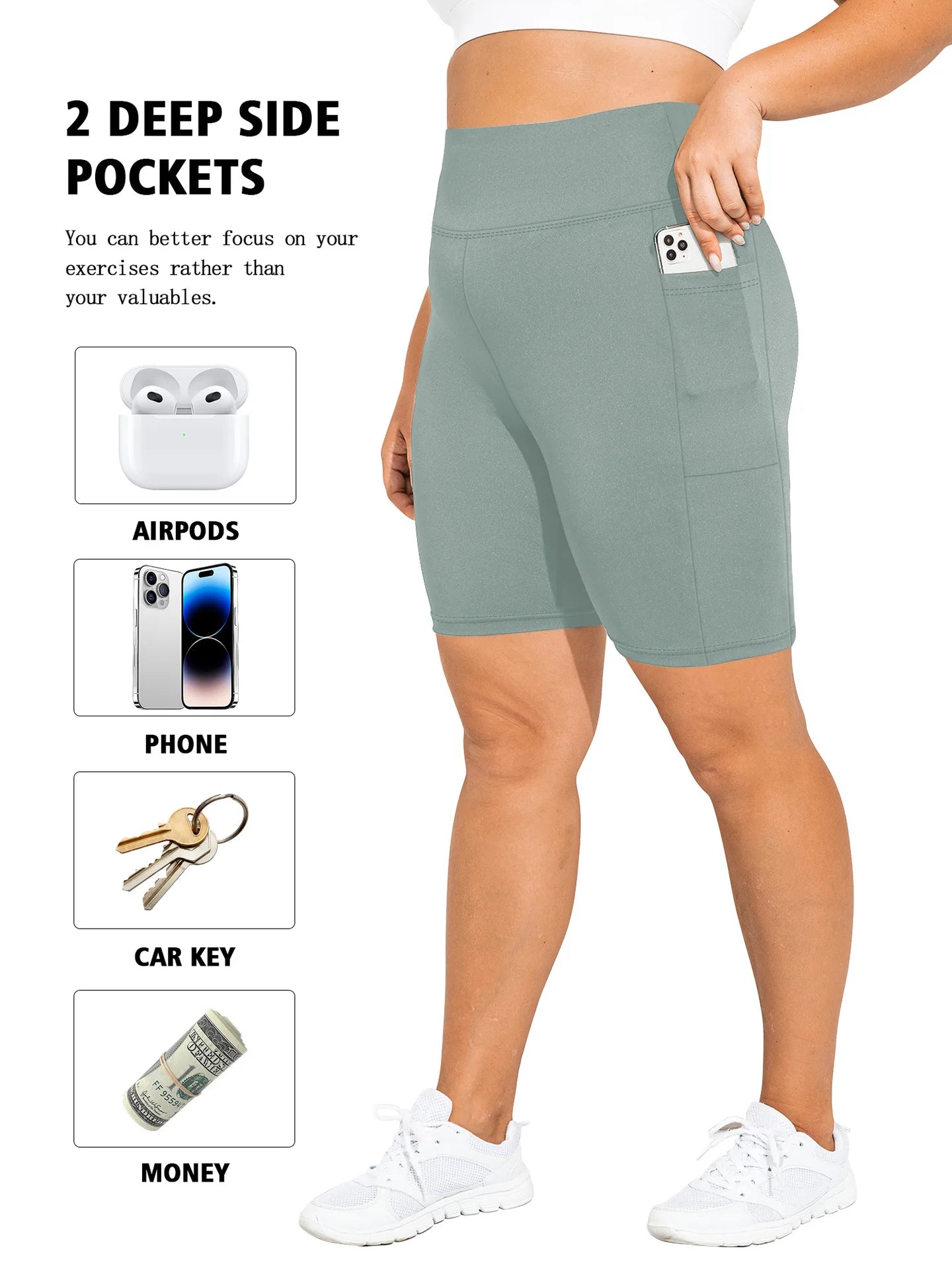 High Waist Plus Size Leggings Yoga Shorts for Women with Pockets, Non-See Through Shorts for Women