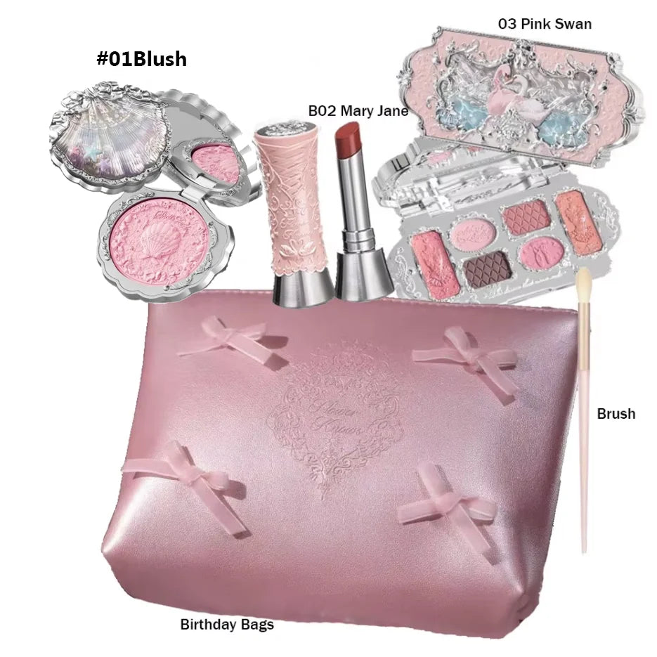 Makeup Flower Knows Set Swan Ballet Series Six Color Eyeshadow Palette Embossed Blusher Shine Lipstick Kit With Bag All In