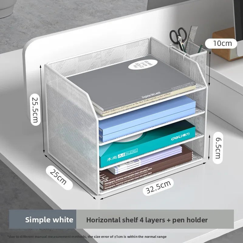 4 Trays Paper Organizer Letter Tray with Handle-Mesh Desk File Organizer, Paper Sorter Desk Organizer for Office, Home or School