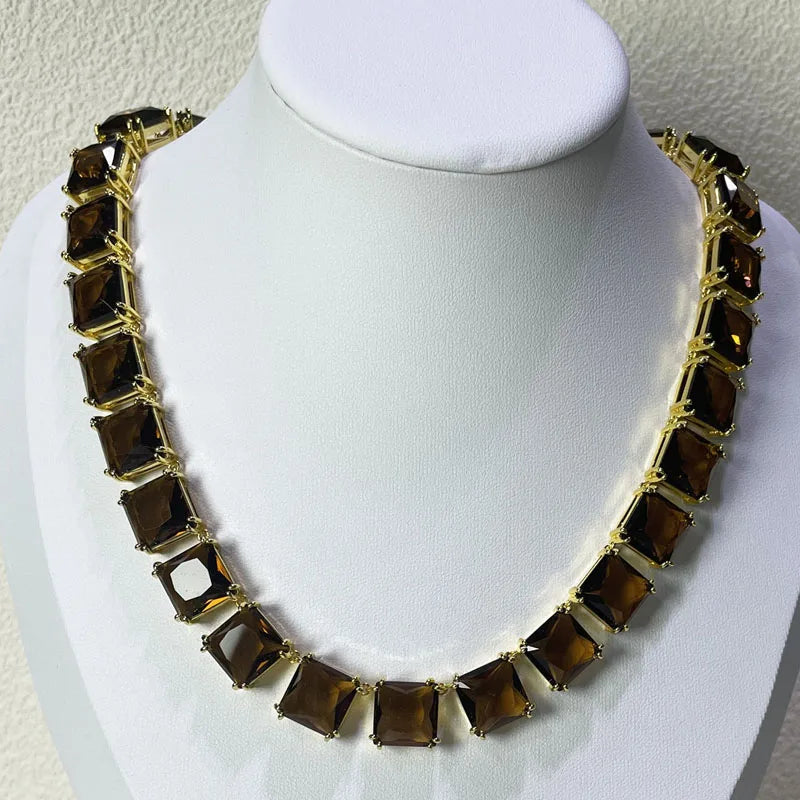 Original Charms 2025 New Fine Jewelry Set Women Gold Geometric Zircon Crystal Necklace Bracelet Earrings Romantic Gift