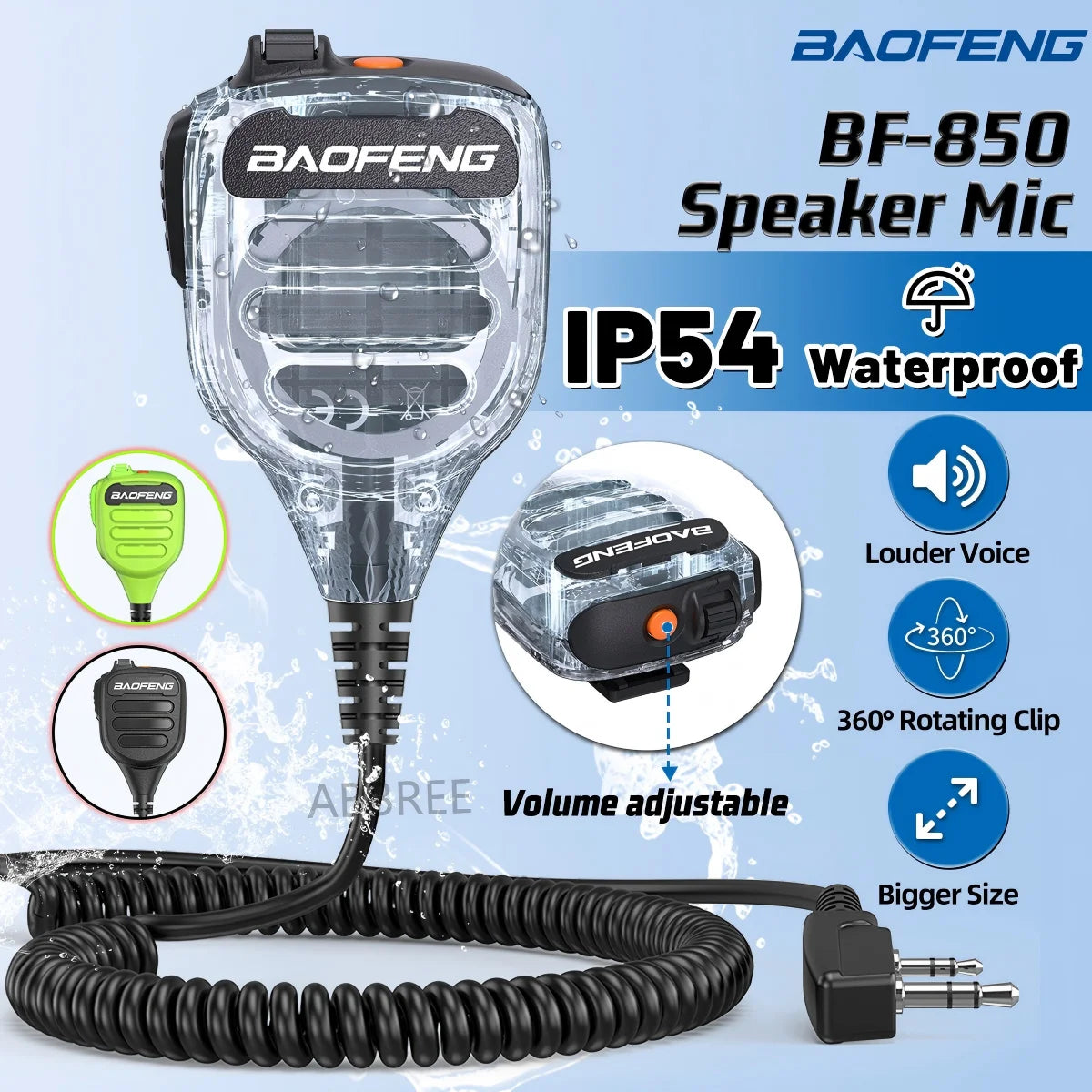 Baofeng BF-850 IP54 Waterproof Walkie Talkie Speaker Mic Volume Adjustable High Clear Sound For UV-5R BF-888S AR-152 PRO Radio