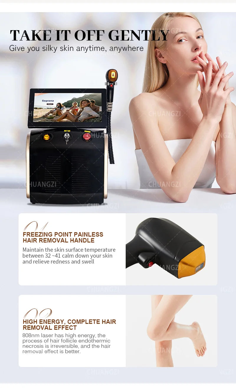 Professional 808nm Diode Laser Hair Removal Machine 3 wave Ice Titanium Painles Permanent Alexandrite Device For Salon Depilador
