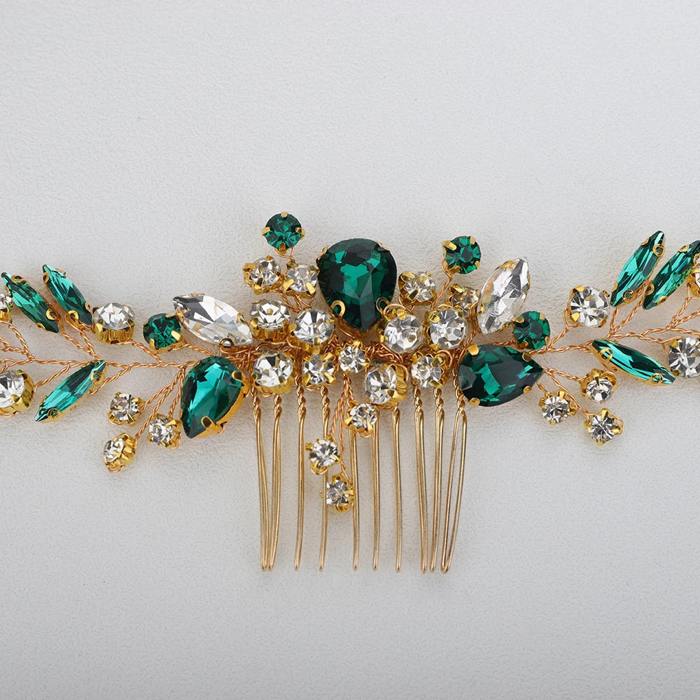 Crystal Flower Bride Hair Accessories Red Wedding Head Jewelry Blue Rhinestone Headdresses Women Hair Comb 9 Colors Headpieces