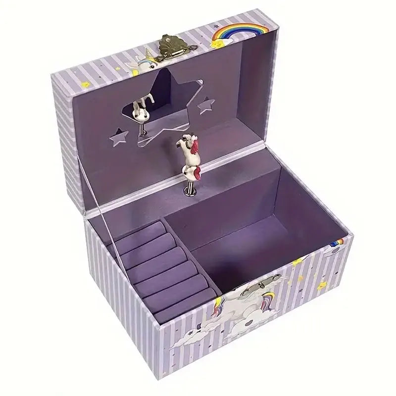 Jewelry Storage Clockwork Music Box Desk Organizer Pink Cute Unicorn Little Girls Gift Ring/Necklace/Bracelet/Earring Storage